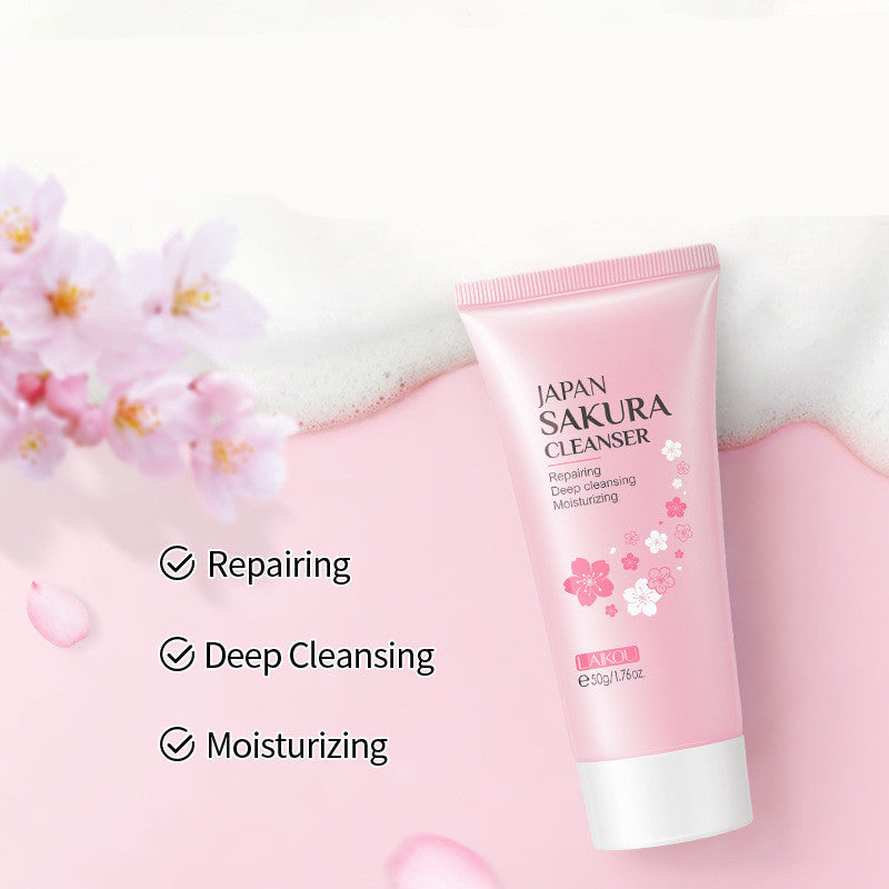 Sakura Cleanser Rich Foam Deep Clean Remove Grease Improve Oily Face Wash Cream Gentle Moisturizing Remove Blackhead Cleanser - SHOPPING YARD
