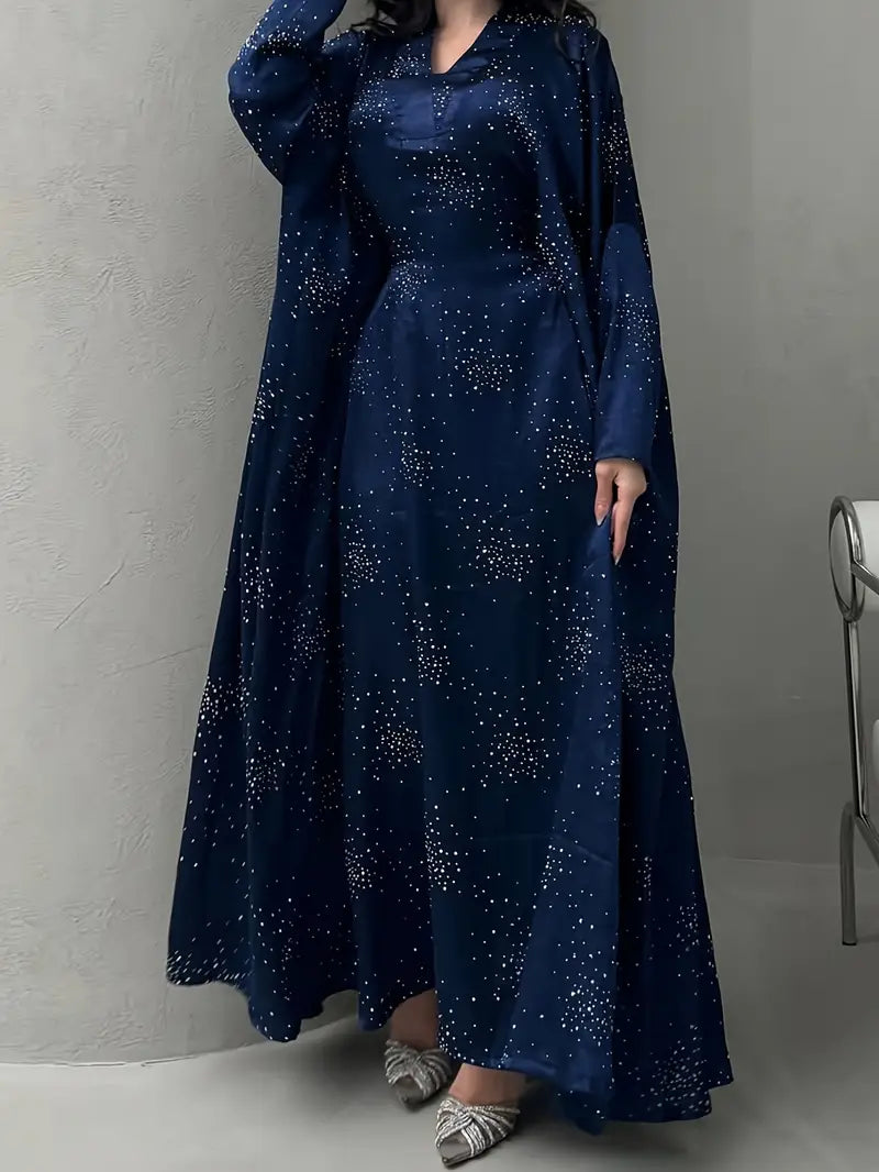 Elegant Burgundy Abaya Dress with Sequins
