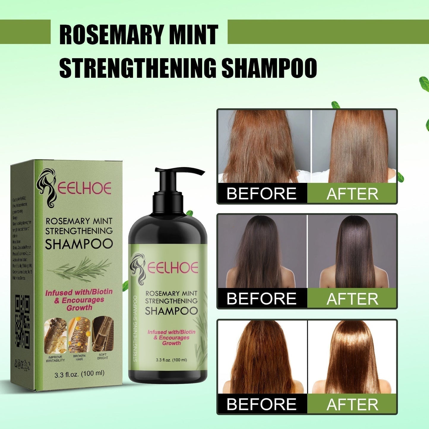Rosemary Mint Shampoo Moisturizing Supple Hair Repair Dry Frizz Refreshing Shampoo Hair Care - SHOPPING YARD