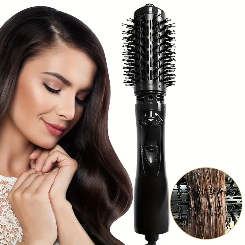 2-in-1 Hot Air Brush, Black, 220V, European Plug, No Battery, 850W, Combo Blow Dryer, Curling Iron & Straightening Tool, Effortless Styling, Quick Drying, Multi-Temperature Settings, Ideal for Home Hair Care - SHOPPING YARD
