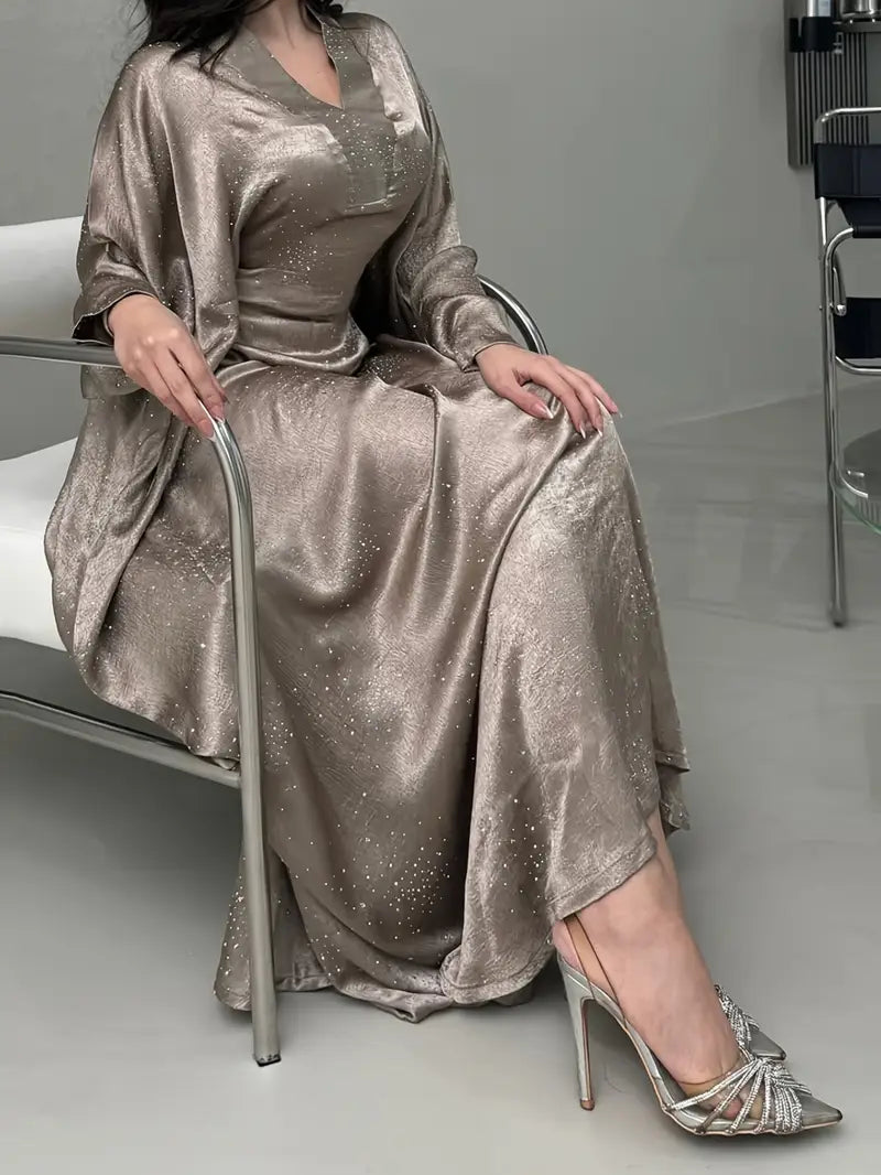 Elegant Burgundy Abaya Dress with Sequins
