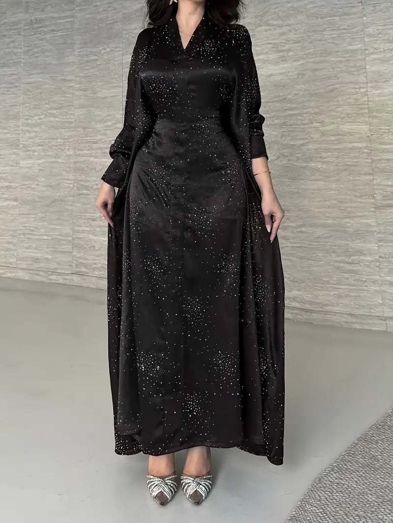 Elegant Burgundy Abaya Dress with Sequins