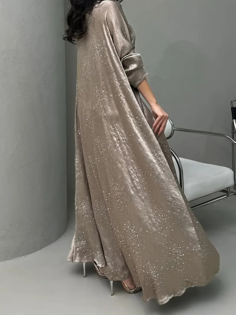 Elegant Burgundy Abaya Dress with Sequins