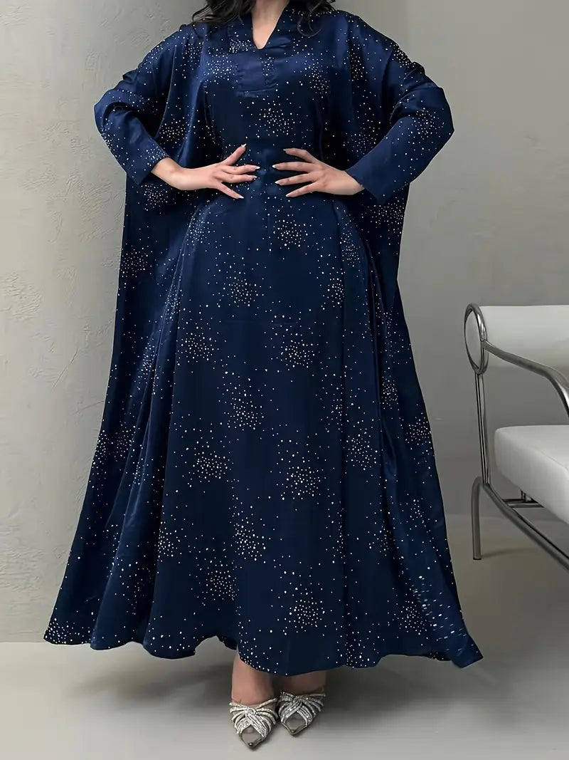 Elegant Burgundy Abaya Dress with Sequins