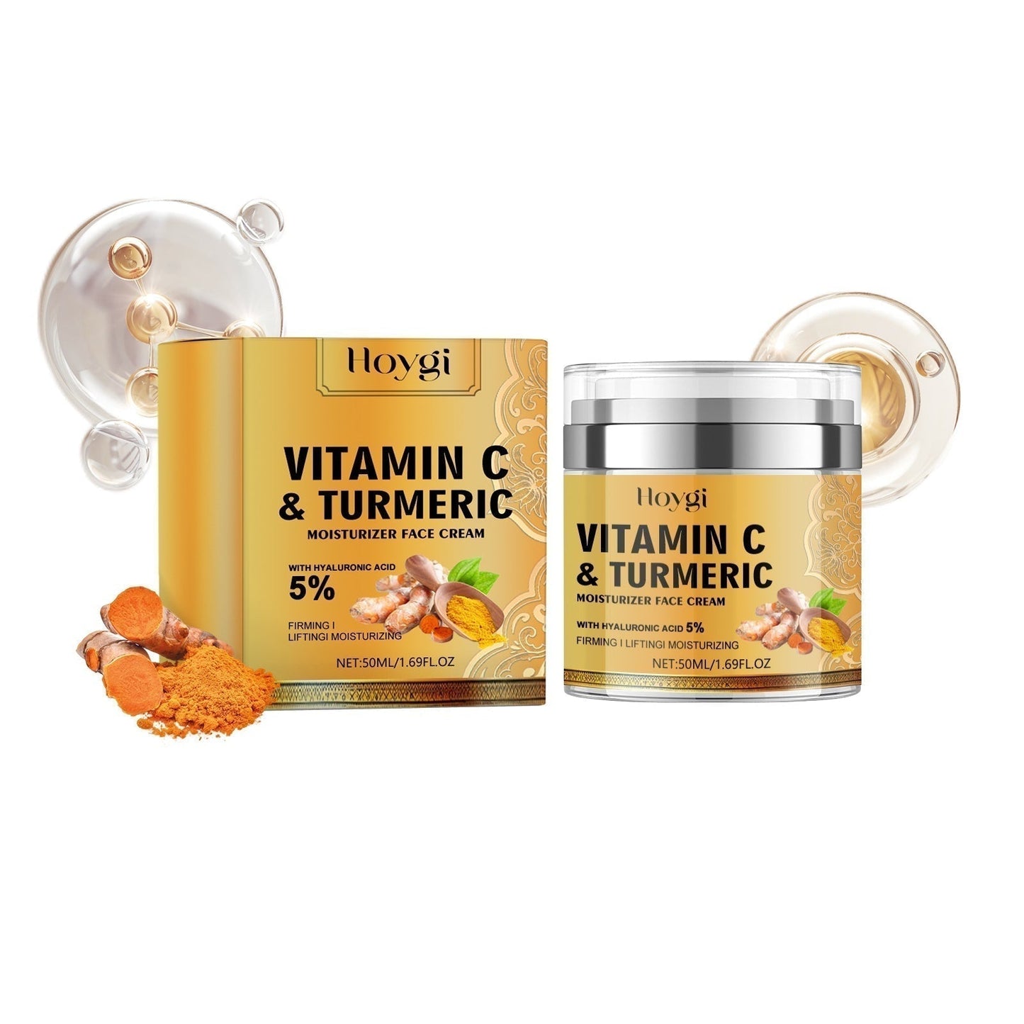 Hoygi Turmeric Cream Moisturizing P-igment Dark Spots Removal Lightening Skin Care Brightening Dullness Vitamin C Face Cream - SHOPPING YARD
