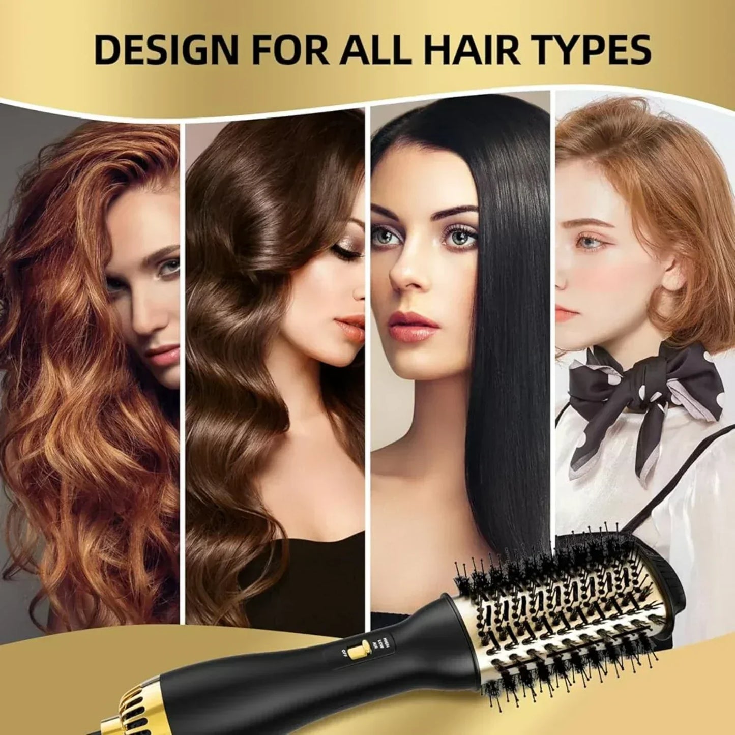 Elegant Black & Gold Hair Blow Dryer Brush & Volumizer - SHOPPING YARD
