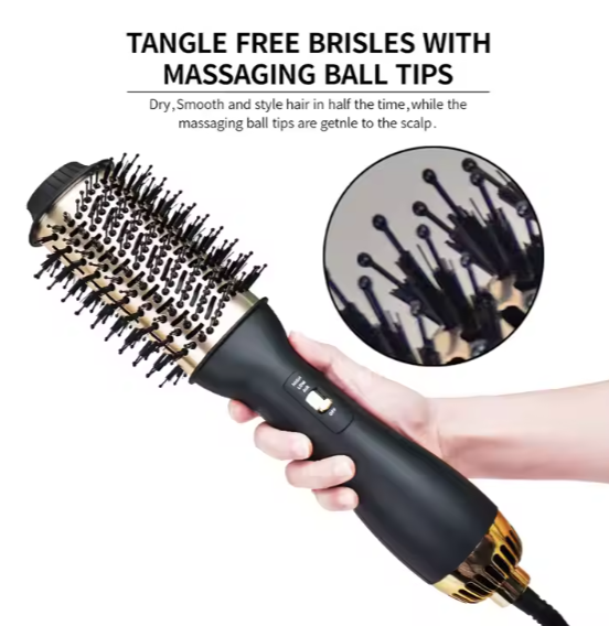 Elegant Black & Gold Hair Blow Dryer Brush & Volumizer - SHOPPING YARD