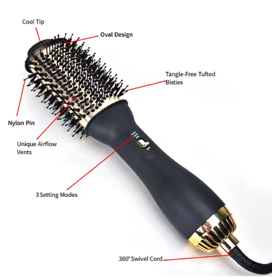 Elegant Black & Gold Hair Blow Dryer Brush & Volumizer - SHOPPING YARD
