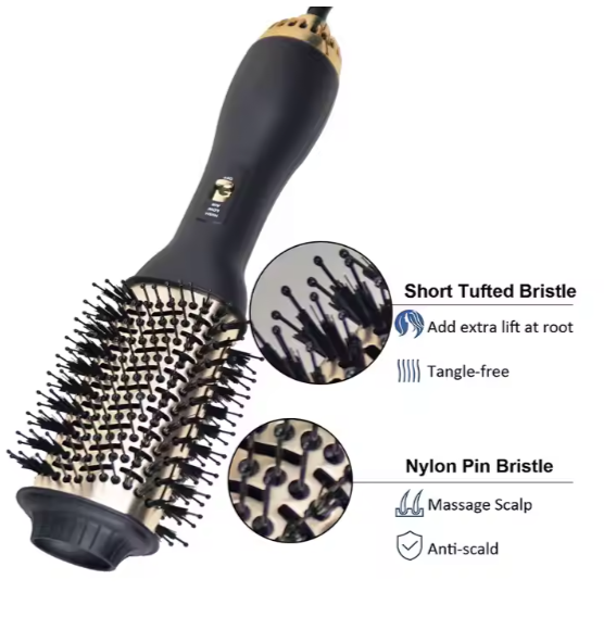 Elegant Black & Gold Hair Blow Dryer Brush & Volumizer - SHOPPING YARD