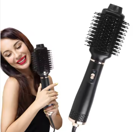 2-in-1 Hot Air Brush, Black, 220V, European Plug, No Battery, 850W, Combo Blow Dryer, Curling Iron & Straightening Tool, Effortless Styling, Quick Drying, Multi-Temperature Settings, Ideal for Home Hair Care - SHOPPING YARD