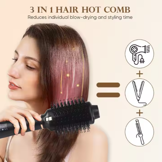 2-in-1 Hot Air Brush, Black, 220V, European Plug, No Battery, 850W, Combo Blow Dryer, Curling Iron & Straightening Tool, Effortless Styling, Quick Drying, Multi-Temperature Settings, Ideal for Home Hair Care - SHOPPING YARD