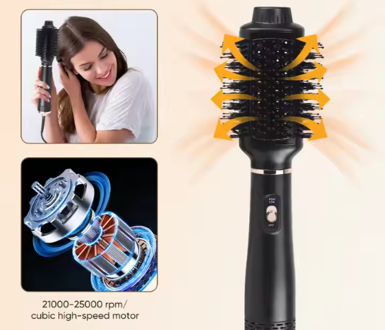 2-in-1 Hot Air Brush, Black, 220V, European Plug, No Battery, 850W, Combo Blow Dryer, Curling Iron & Straightening Tool, Effortless Styling, Quick Drying, Multi-Temperature Settings, Ideal for Home Hair Care - SHOPPING YARD