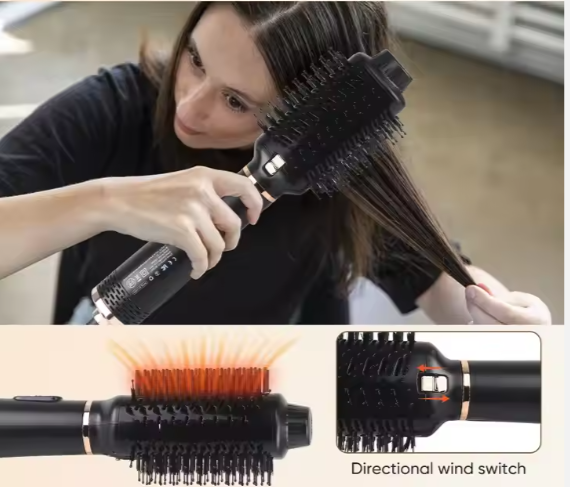 2-in-1 Hot Air Brush, Black, 220V, European Plug, No Battery, 850W, Combo Blow Dryer, Curling Iron & Straightening Tool, Effortless Styling, Quick Drying, Multi-Temperature Settings, Ideal for Home Hair Care - SHOPPING YARD