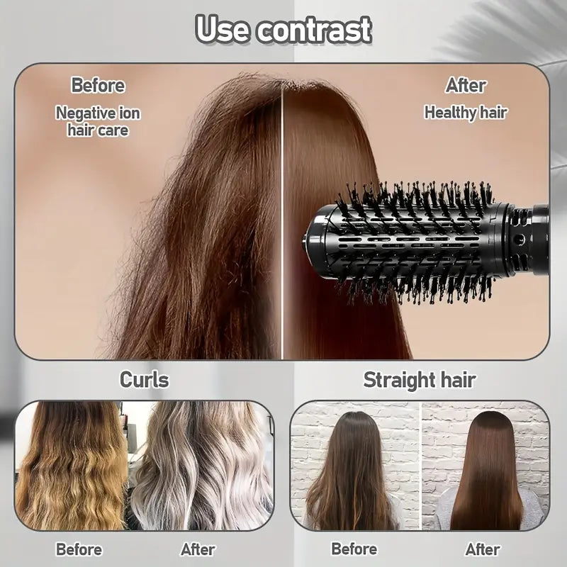 2-in-1 Hot Air Brush, Black, 220V, European Plug, No Battery, 850W, Combo Blow Dryer, Curling Iron & Straightening Tool, Effortless Styling, Quick Drying, Multi-Temperature Settings, Ideal for Home Hair Care - SHOPPING YARD
