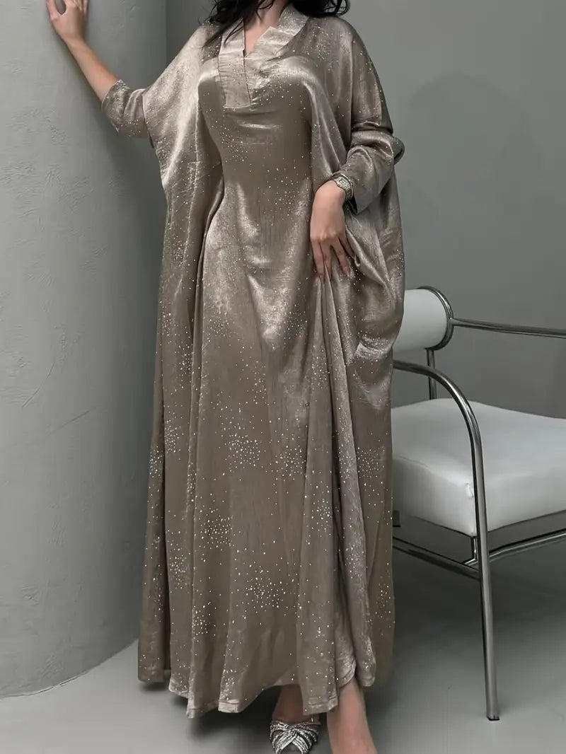 Elegant Burgundy Abaya Dress with Sequins
