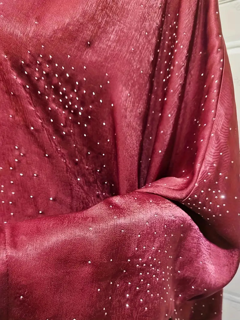 Elegant Burgundy Abaya Dress with Sequins