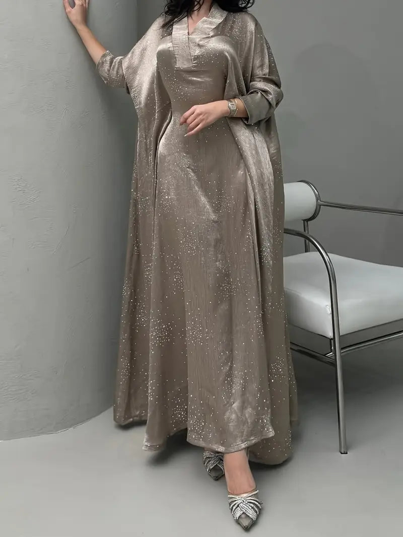 Elegant Burgundy Abaya Dress with Sequins