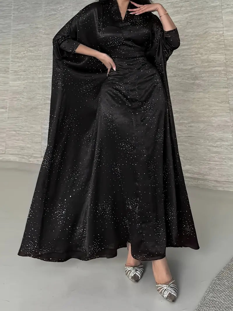 Elegant Burgundy Abaya Dress with Sequins