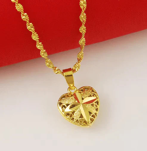 Love Heart Shape 24 k Gold Plated Pendant Necklace for Women