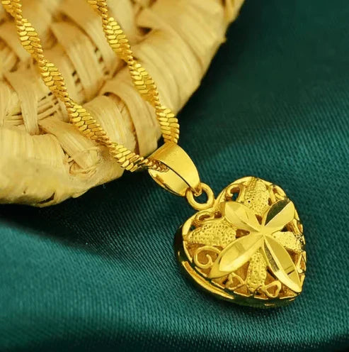 Love Heart Shape 24 k Gold Plated Pendant Necklace for Women