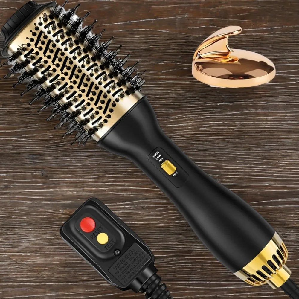 Elegant Black & Gold Hair Blow Dryer Brush & Volumizer - SHOPPING YARD