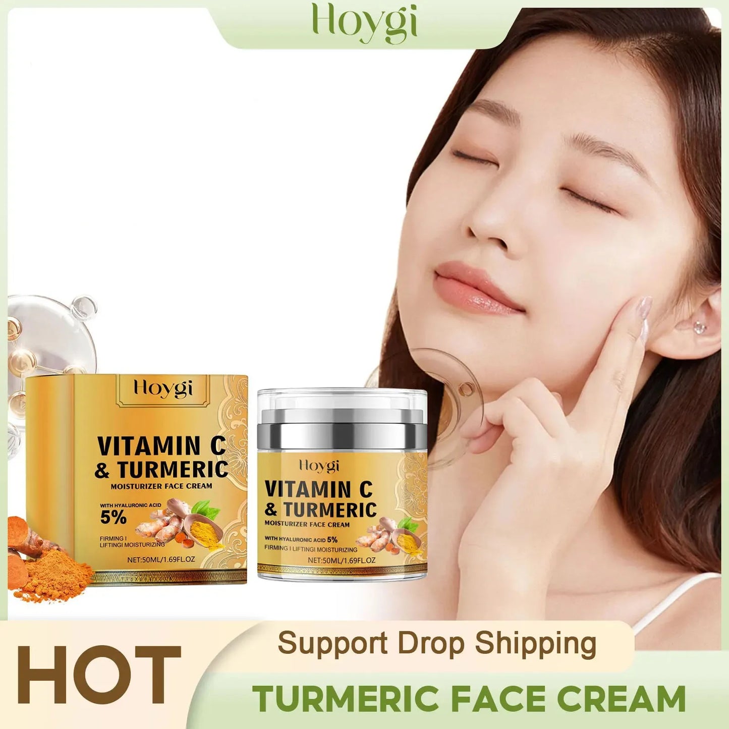 Hoygi Turmeric Cream Moisturizing P-igment Dark Spots Removal Lightening Skin Care Brightening Dullness Vitamin C Face Cream - SHOPPING YARD