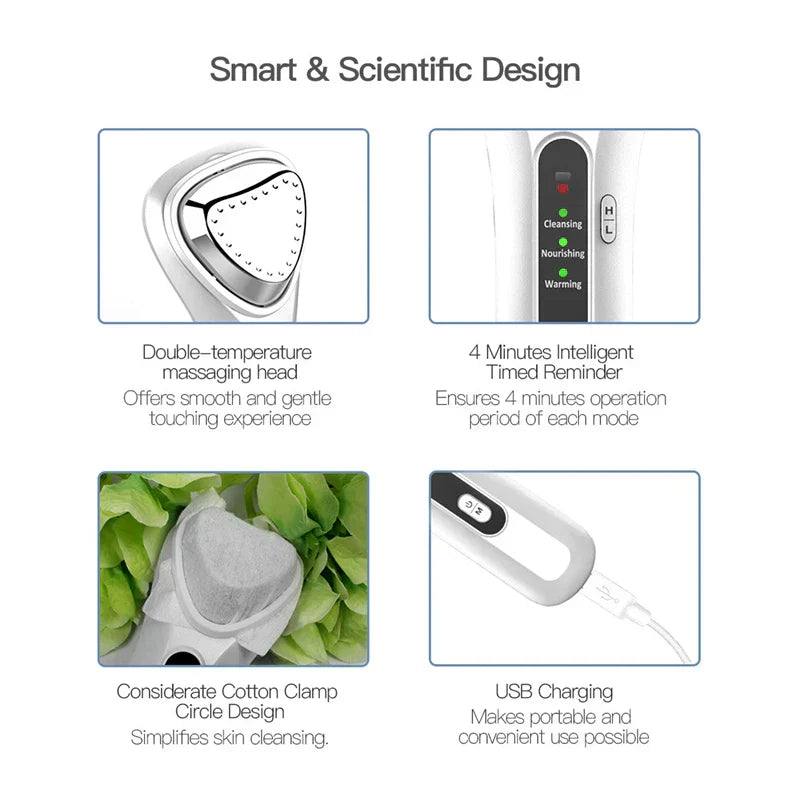 Cold Heat Ultrasonic Multifunctional Portable High Frequency Vibration Ion Beauty Device Anti-Wrinkle Whiten Ionic Face Massager - SHOPPING YARD