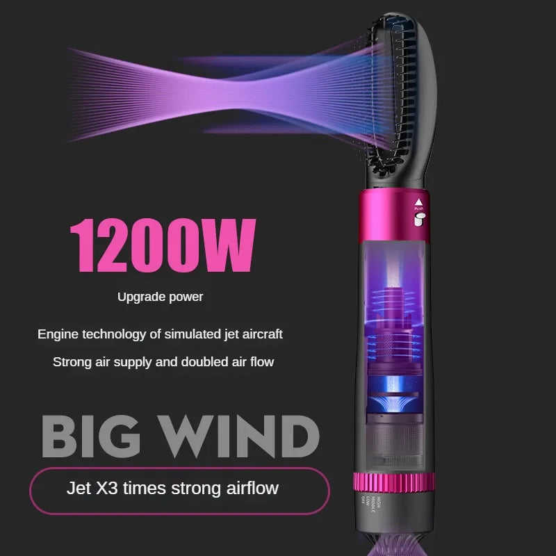 5 in 1 Negative Ion Hot Air Brush Kit Hair Dryer with 5 Detachable Brush Heads for Straightening and Curling Styling. - SHOPPING YARD