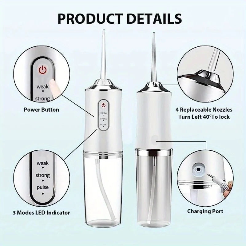 Professional Cordless Oral Irrigator – Portable and Retractable Water Flosser