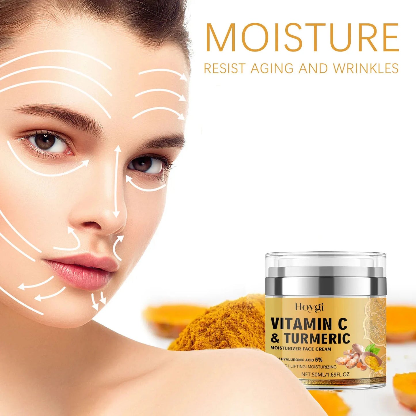 Hoygi Turmeric Cream Moisturizing P-igment Dark Spots Removal Lightening Skin Care Brightening Dullness Vitamin C Face Cream - SHOPPING YARD