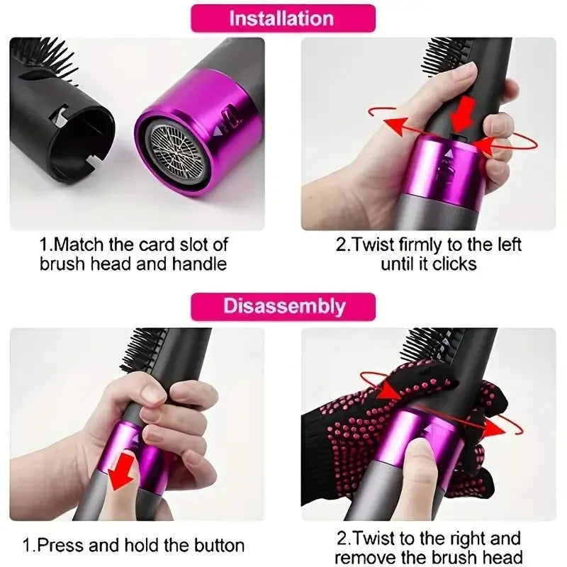 5 in 1 Negative Ion Hot Air Brush Kit Hair Dryer with 5 Detachable Brush Heads for Straightening and Curling Styling. - SHOPPING YARD