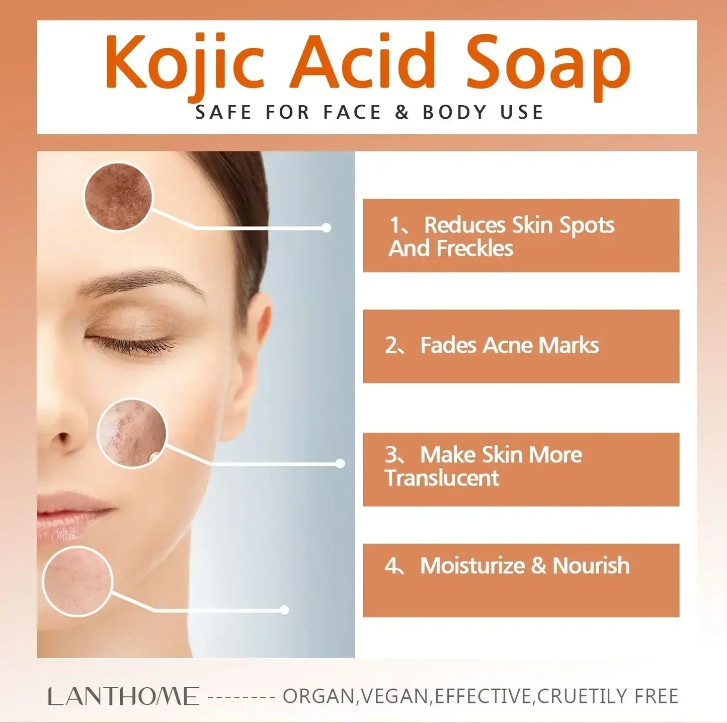 65g x 2 Kojic Acid Soap Whitening Reduce Skin Dullness Acne Treatment Anti Aging Moisturizing Hand Soap for Face Skin Care - SHOPPING YARD
