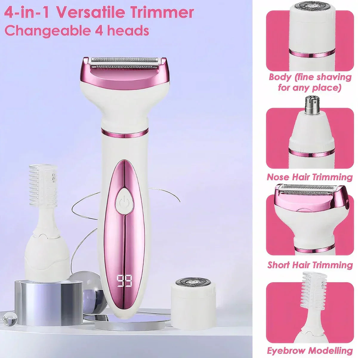 Women Epilators Electric Razor Shaver for Women,4 in 1 Painless Body Trimmer and Facial Hair Remover, Rechargeable Led Display - SHOPPING YARD