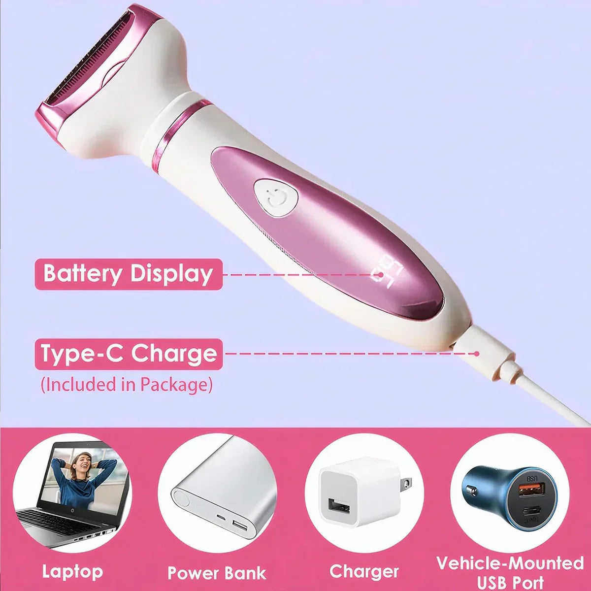 Women Epilators Electric Razor Shaver for Women,4 in 1 Painless Body Trimmer and Facial Hair Remover, Rechargeable Led Display - SHOPPING YARD