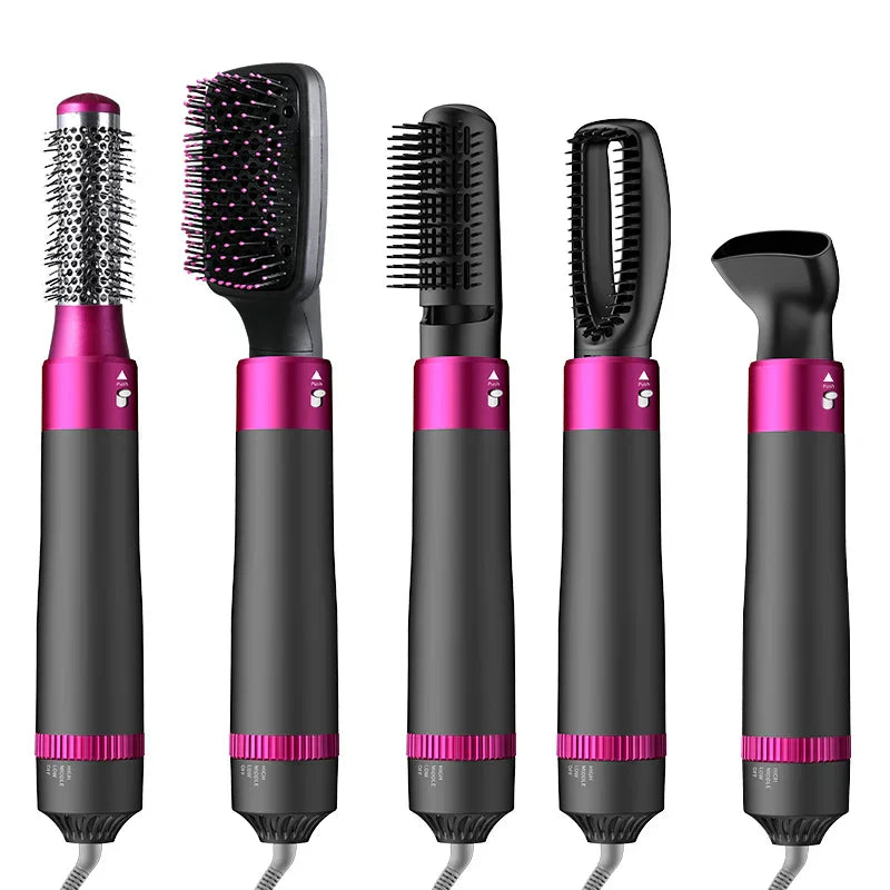 5 in 1 Negative Ion Hot Air Brush Kit Hair Dryer with 5 Detachable Brush Heads for Straightening and Curling Styling. - SHOPPING YARD