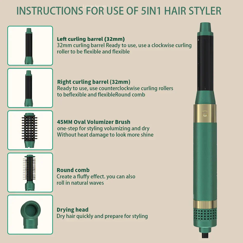 Hair Dryer Brush Detachable 5-in-1 Styling & Drying System, Quick Drying, Curl Smoothing & Styling, Automatic Curls - SHOPPING YARD