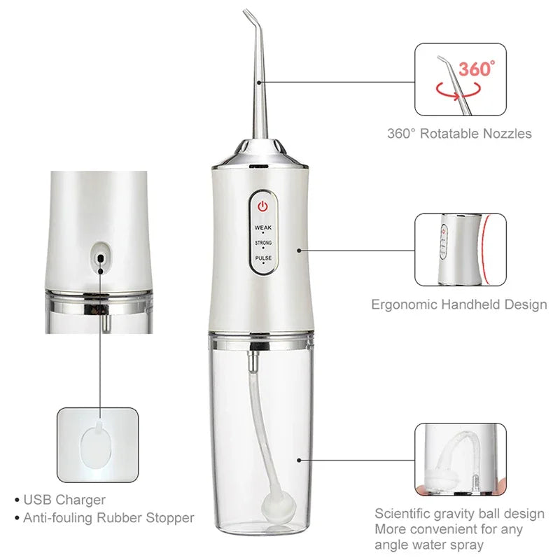Professional Cordless Oral Irrigator – Portable and Retractable Water Flosser