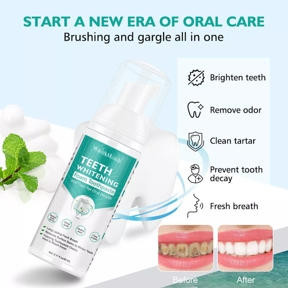 Teeth Whitening Toothpaste Foam Baking Soda Toothpaste Mousse Stains Removal - SHOPPING YARD