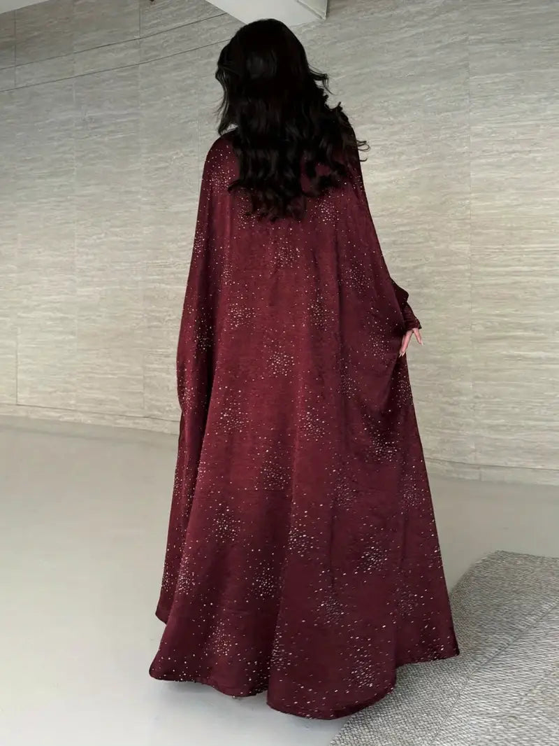 Elegant Burgundy Abaya Dress with Sequins