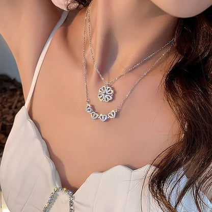 Real 18K Gold Plated Magnetic 4 Four Heart Pendant Leaf Clover Necklace