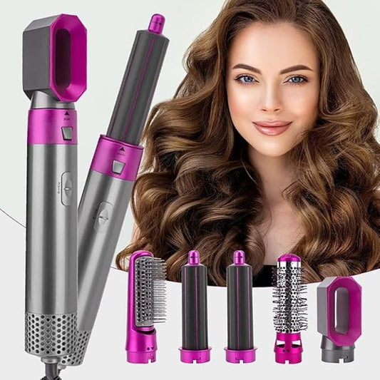 5 in 1 Negative Ion Hot Air Brush Kit Hair Dryer with 5 Detachable Brush Heads