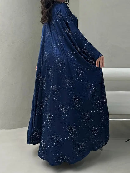 Elegant Burgundy Abaya Dress with Sequins