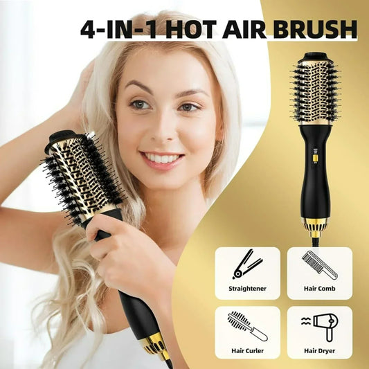 Elegant Black & Gold Hair Blow Dryer Brush & Volumizer - SHOPPING YARD
