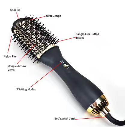 Elegant Black & Gold Hair Blow Dryer Brush & Volumizer - SHOPPING YARD