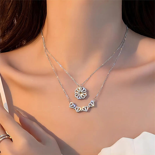 Real 18K Gold Plated Magnetic 4 Four Heart Pendant Leaf Clover Necklace