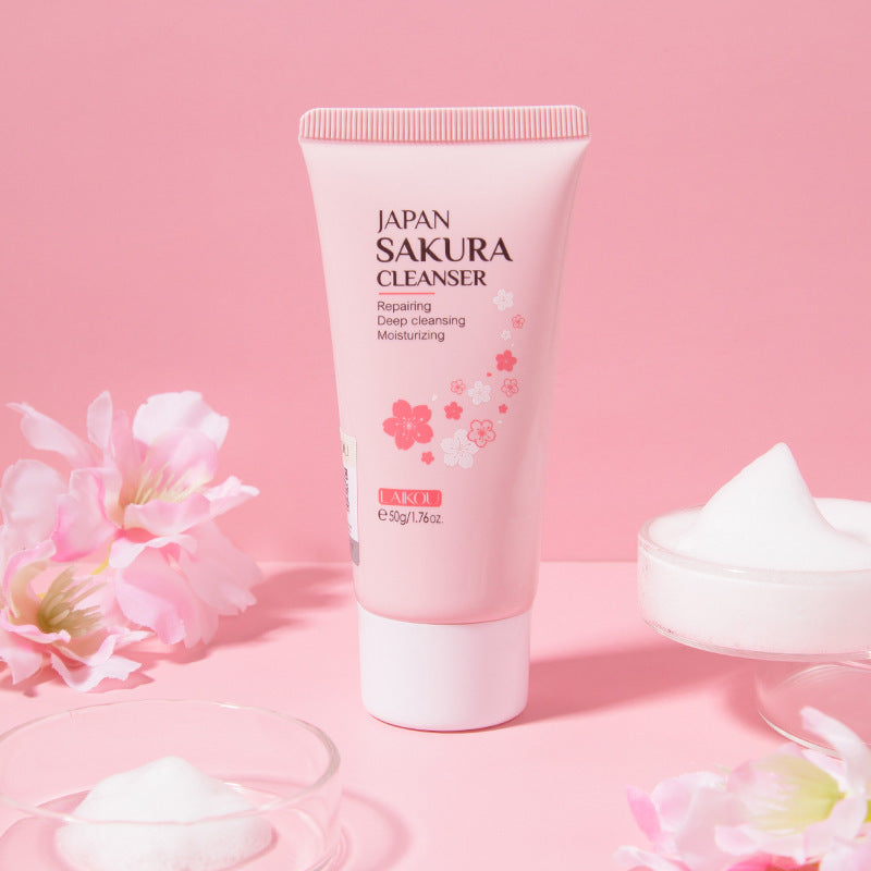 Sakura Cleanser Rich Foam Deep Clean Remove Grease Improve Oily Face Wash Cream Gentle Moisturizing Remove Blackhead Cleanser - SHOPPING YARD