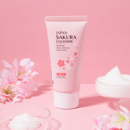 Sakura Cleanser Rich Foam Deep Clean Remove Grease Improve Oily Face Wash Cream Gentle Moisturizing Remove Blackhead Cleanser - SHOPPING YARD
