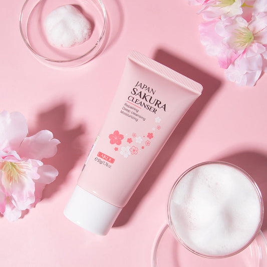 Sakura Cleanser Rich Foam Deep Clean Remove Grease Improve Oily Face Wash Cream Gentle Moisturizing Remove Blackhead Cleanser - SHOPPING YARD