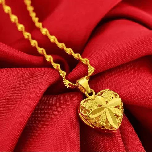 Love Heart Shape 24 k Gold Plated Pendant Necklace for Women