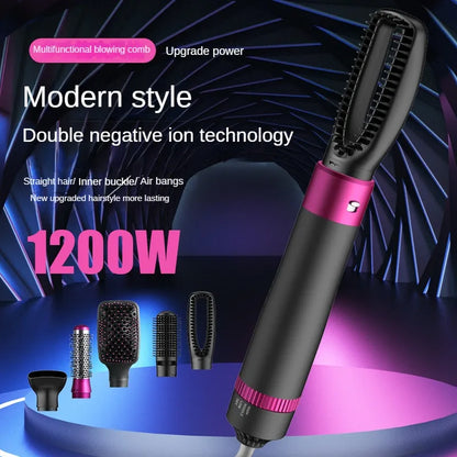 5 in 1 Negative Ion Hot Air Brush Kit Hair Dryer with 5 Detachable Brush Heads for Straightening and Curling Styling. - SHOPPING YARD
